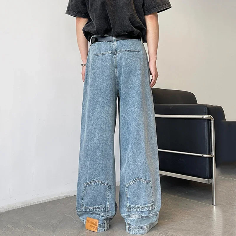 New Men Wide Leg Harajuku Fashion Jeans Male Daily Designer Casual Denim Pants Popular Baggy Aesthetic Streetwear Denim Trousers