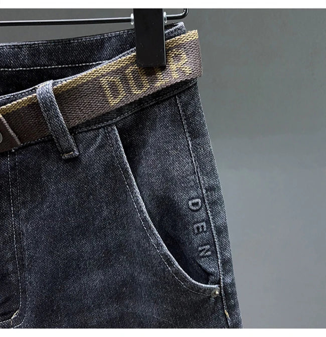 Tapered Jeans for Men's Clothing Autumn New Fashion Embroidered Korean Harem Pants Casual Stretch Black Denim Trousers