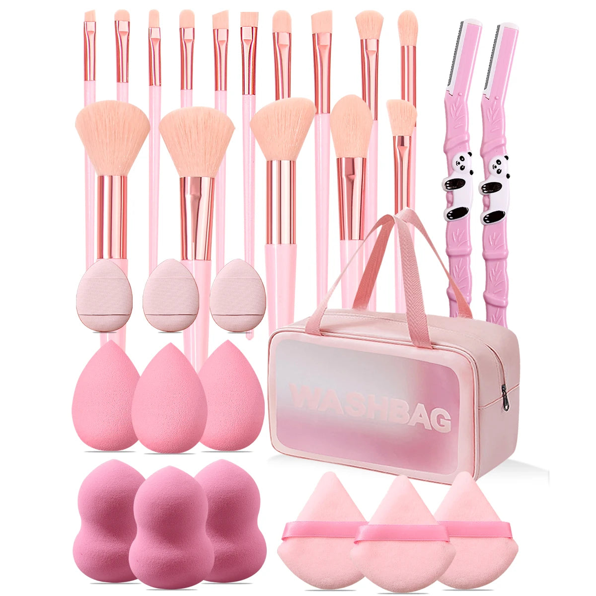 30pcs Makeup brush set combination Makeup brush set, makeup sponge set, eyebrow shaving knife, makeup brush storage bag