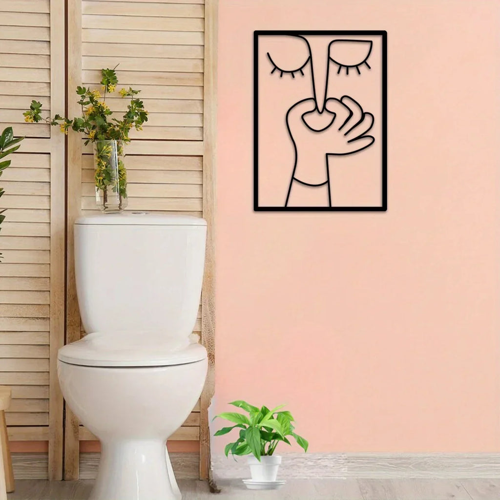 Tuvalet İçin Metal Duvar Sanatı: Minimal Çizgi Sanatı Tasarımıyla Komik Portre Banyo Tabelası ve Tuvalet Dekoru