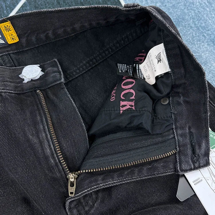 90% Cotton Black Jeans for Men Straight-leg Denim Pants Japanese Washed Retro Loose-fit Spring and Fall Trendy Minimalist Style