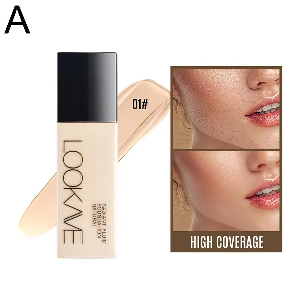 Professional Makeup Kit Natural Matte Long-Lasting Liquid Foundation+Flat Top Brush &Sponge Full Coverage 24H Lightweight Makeup