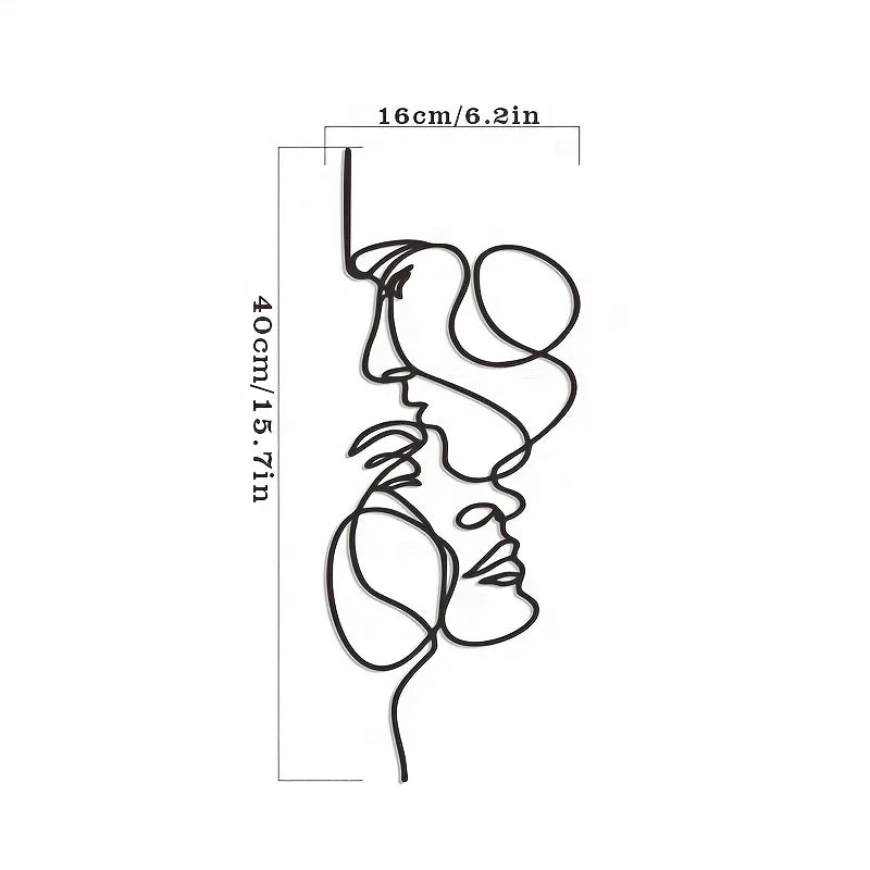 Nouvelle décoration murale minimaliste en métal – Décoration murale en forme de ligne faciale, sculpture abstraite en fer noir pour une décoration suspendue moderne