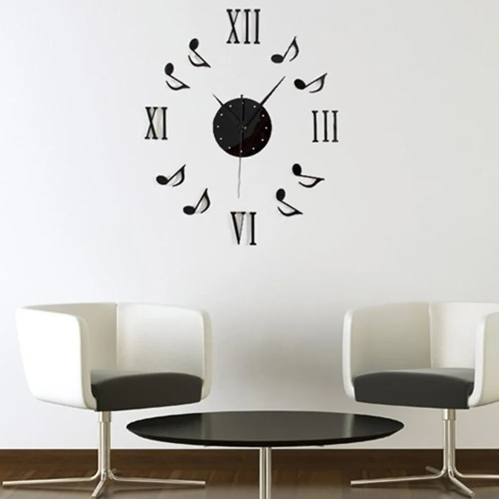 Modern Art Wall Clock Musical Note Notation Mirror Mural Sticker Acrylic Plexiglass DIY Creative Watch New House Home Decor Gift