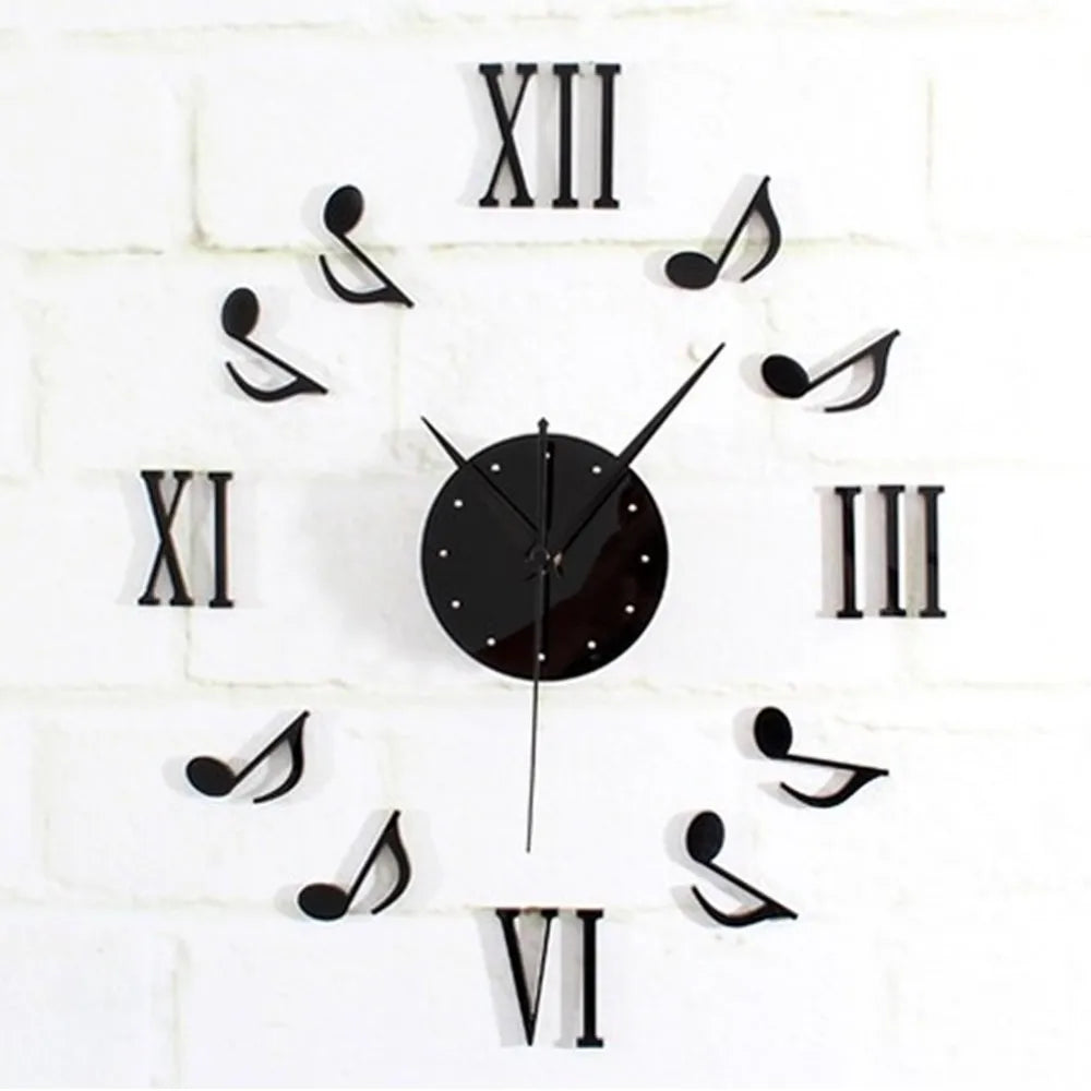 Modern Art Wall Clock Musical Note Notation Mirror Mural Sticker Acrylic Plexiglass DIY Creative Watch New House Home Decor Gift