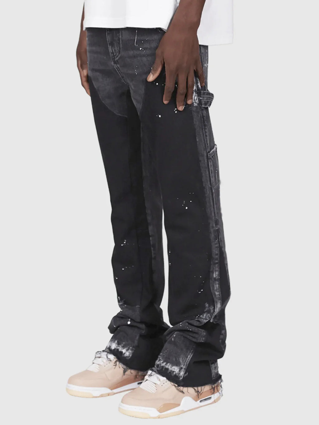 Pantalons de travail en jean pour hommes, vêtements de travail européens et américains, pantalons évasés en denim patchwork élastique superposé, tailles S à XXL