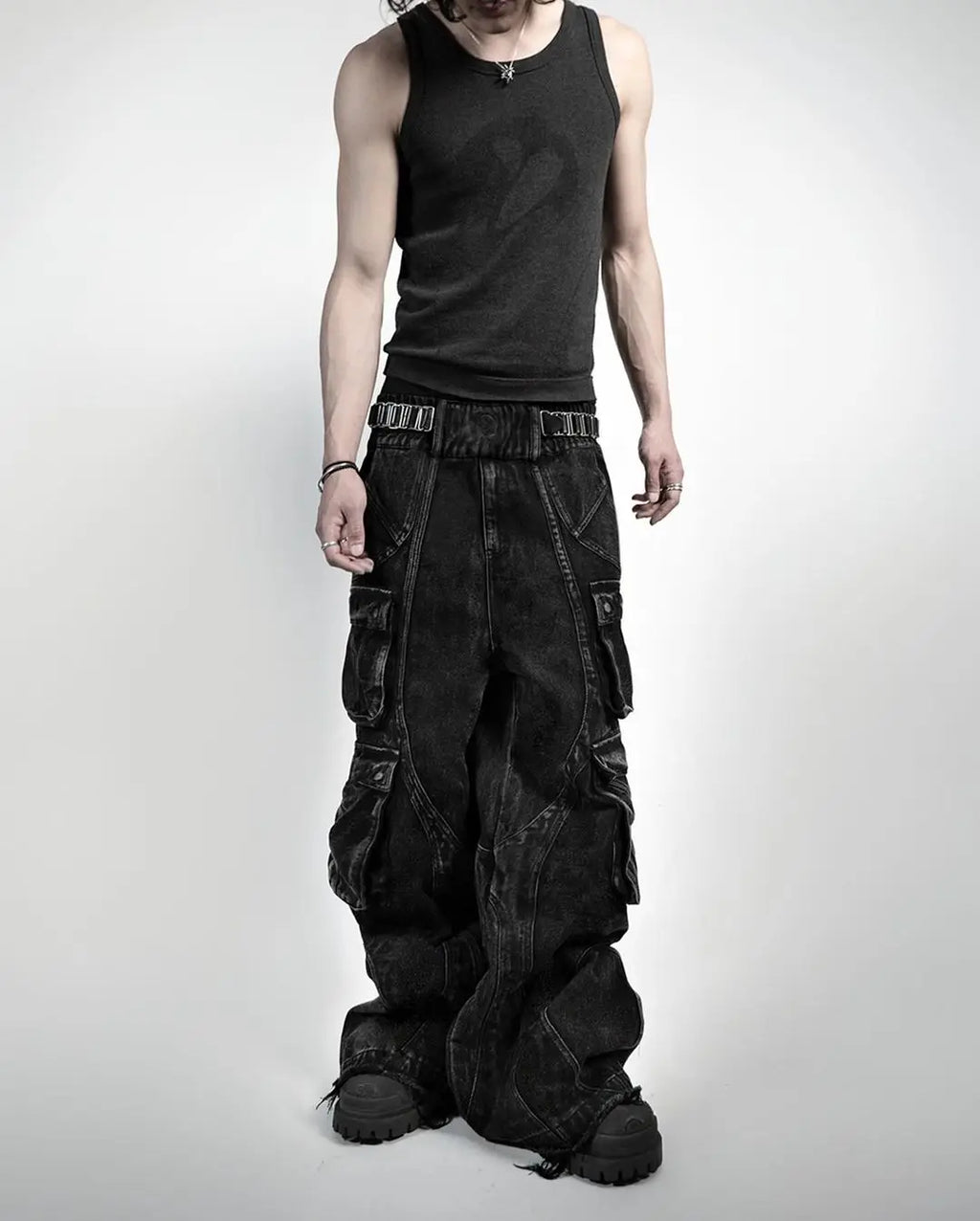 Jean gothique rétro pour homme, coupe large, coupe droite, style Y2K, style Harajuku, taille haute, style hip-hop, streetwear, 2024