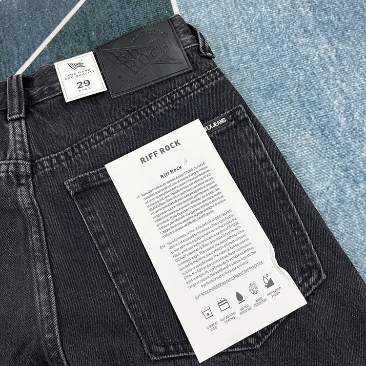 90% Cotton Black Jeans for Men Straight-leg Denim Pants Japanese Washed Retro Loose-fit Spring and Fall Trendy Minimalist Style