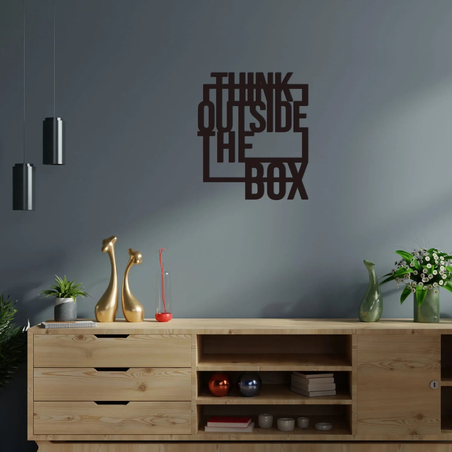 Décoration murale en métal « Think Out The Box », décoration murale motivante, décoration de bureau, décoration murale en métal noir, décoration intérieure, autocollant mural