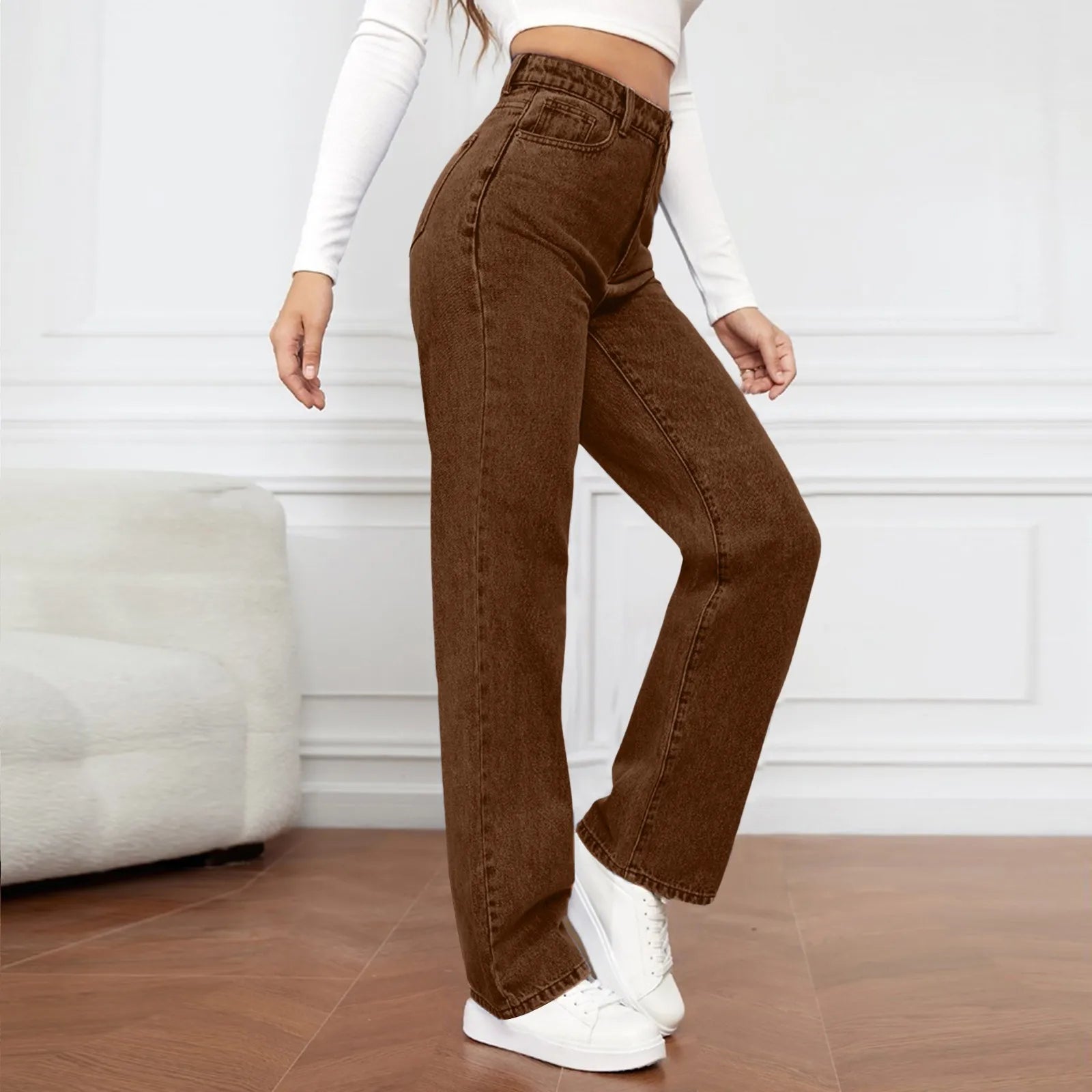 Women's High Waist Washed Women's Jeans Fashionable Versatile Straight Leg Pants Jeans Women Jean Pants Women Jeans Women 2025