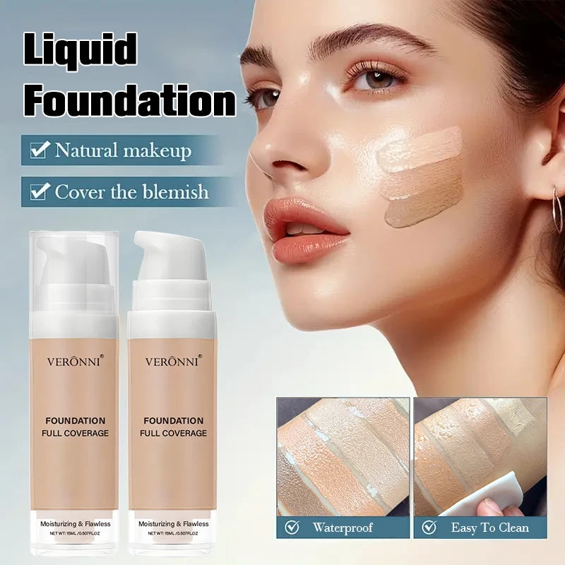 3pcs Face Makeup Kit Include 15ml Full Coverage Liquid Foundation Hydrating Makeup Primer and Loose Powder,Sweat-resistant