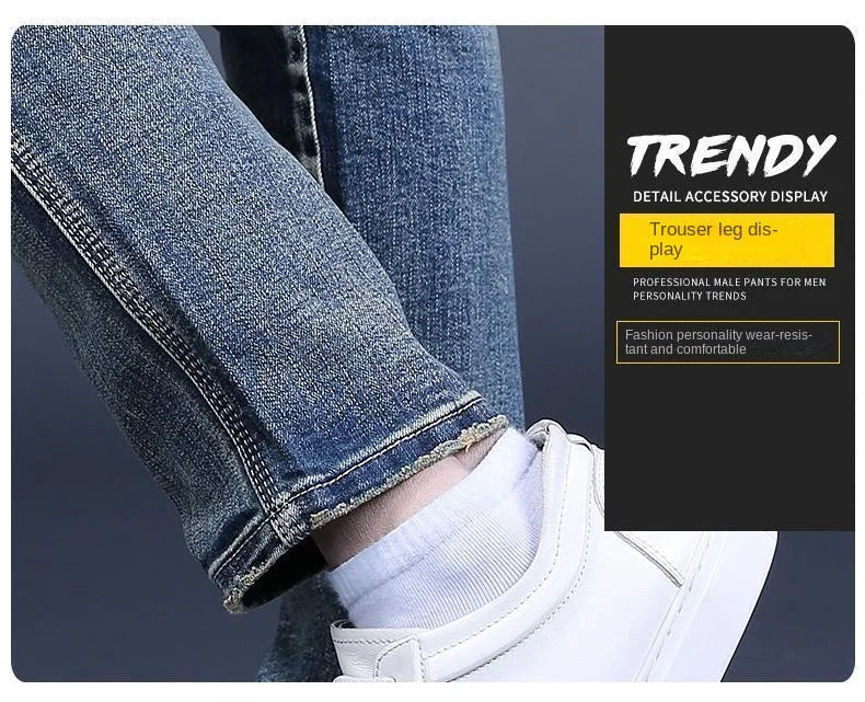 Streetwear Trending Slim Denim Jeans for Men Casual Spring Autumn Luxury Men's Clothing Slim Fit Jeans Men Washed Trousers Male