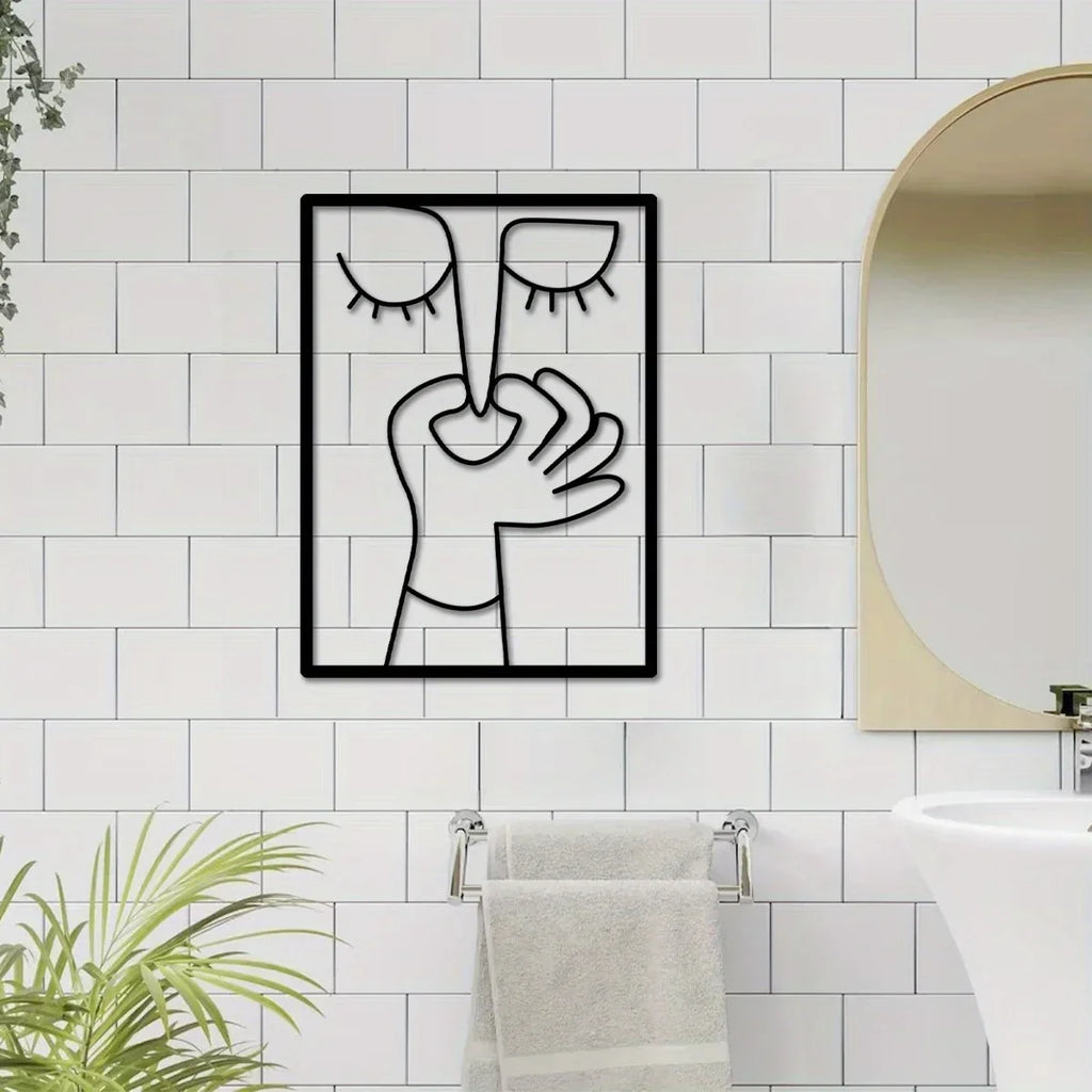 Tuvalet İçin Metal Duvar Sanatı: Minimal Çizgi Sanatı Tasarımıyla Komik Portre Banyo Tabelası ve Tuvalet Dekoru