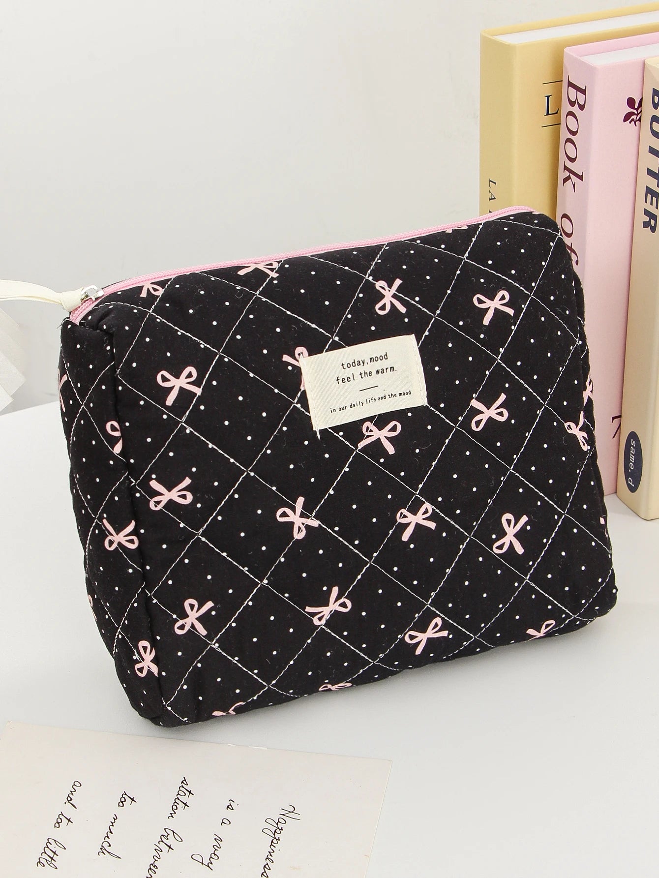 1pc/set Bow Quilted Makeup Bag, Multifunctional Portable Makeup Bag, Holiday Gift Makeup Bag, Travel Essential Makeup Bag