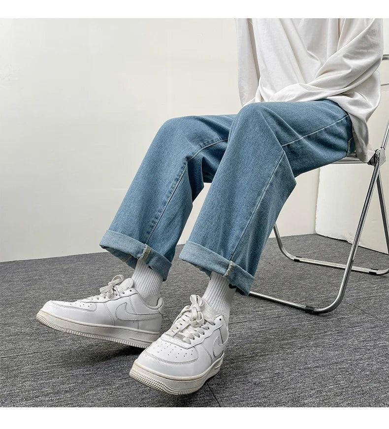 2025 New Men's Casual Jeans | Korean Euro US Style | Straight & Wide Leg Denim Pants | Solid Color Trendy Design