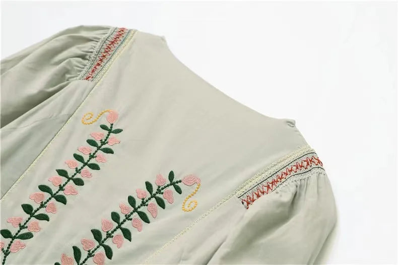 RARF 2024 New positioning heavy industry embroidery craft V-neck long dress Bohemian holiday style