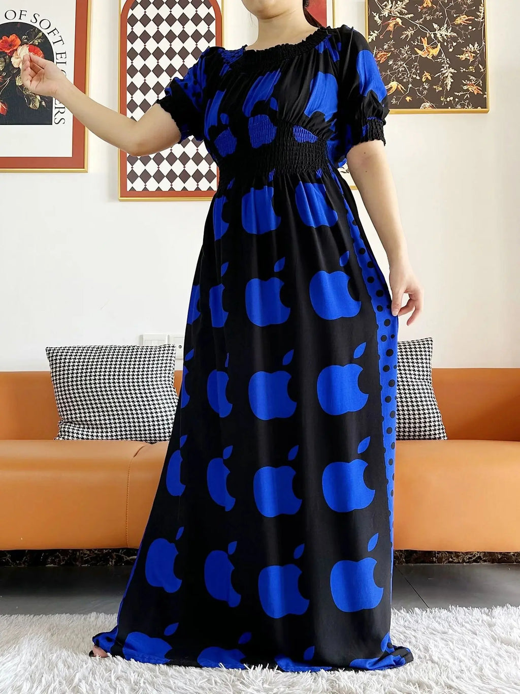 Women Party Dress Muslim Summer Short Sleeve Long Dress Collect Waist Floral Boubou Maxi Islam Women Dress African Abaya Clothes