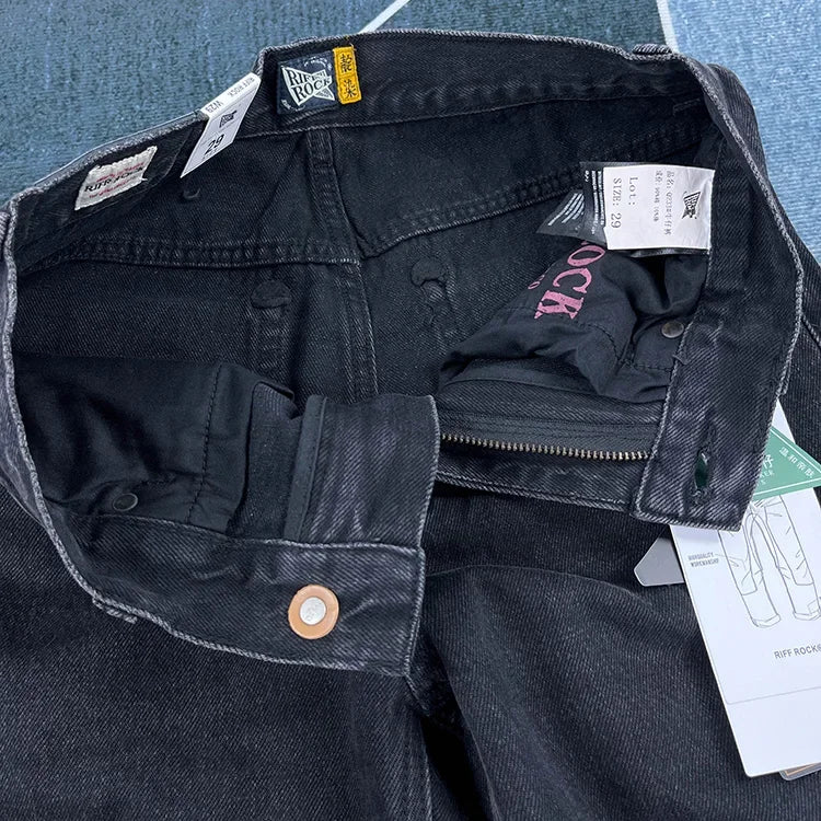 90% Cotton Black Jeans for Men Straight-leg Denim Pants Japanese Washed Retro Loose-fit Spring and Fall Trendy Minimalist Style