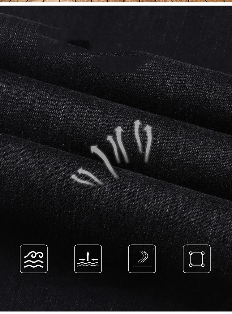 2025 Spring New Men's Straight Jeans Elastic Pant Classic Smoke Gray Casual Wear Mid Waist Casual Trousers Black Male Brand