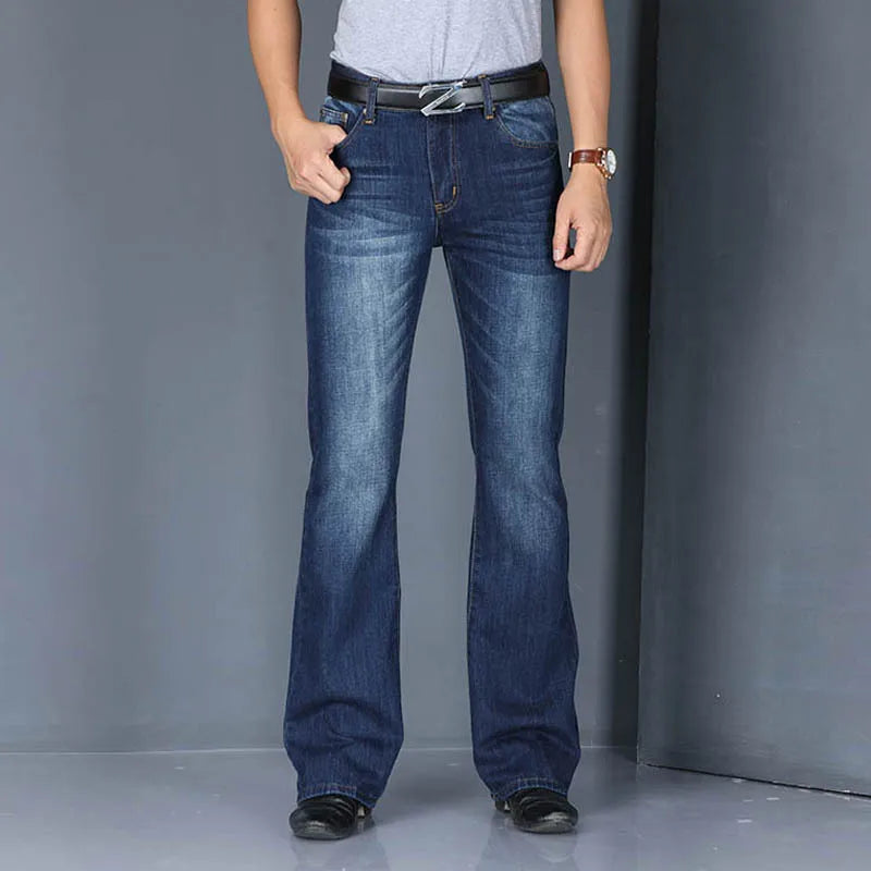 Denim Flared Jeans Men  Boot Cut Denim Pants Comfortable Slightly Slim Classic Loose Casual Blue Black Trousers For Male Bootcut