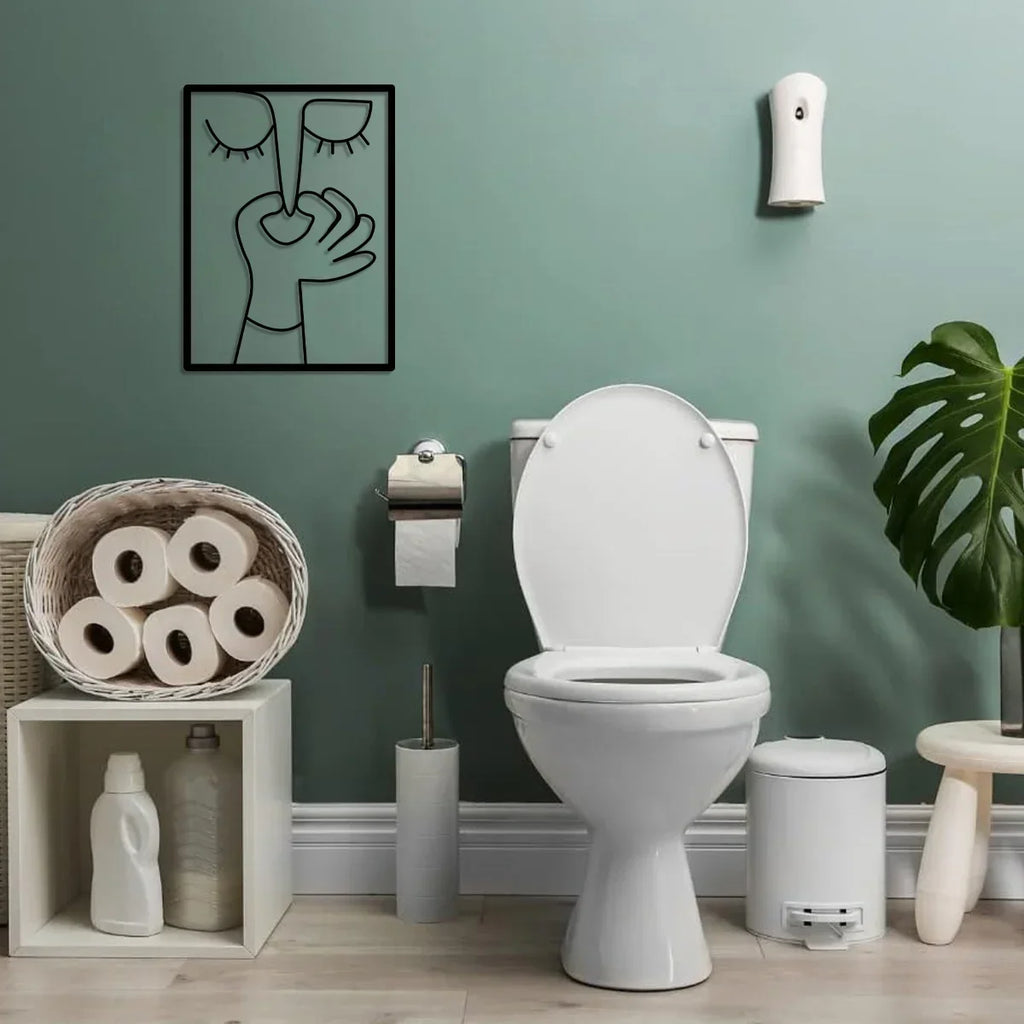 Tuvalet İçin Metal Duvar Sanatı: Minimal Çizgi Sanatı Tasarımıyla Komik Portre Banyo Tabelası ve Tuvalet Dekoru