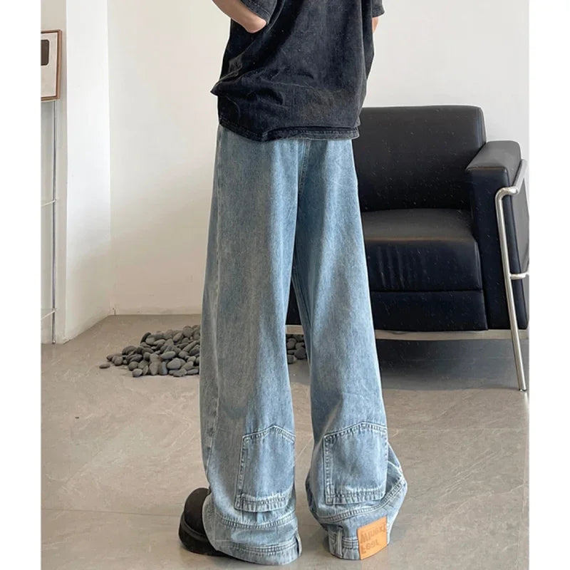 New Men Wide Leg Harajuku Fashion Jeans Male Daily Designer Casual Denim Pants Popular Baggy Aesthetic Streetwear Denim Trousers