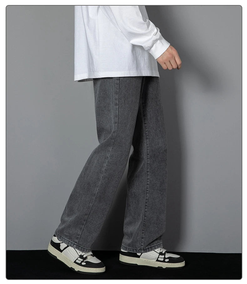 Jean long décontracté pour homme, style coréen, classique, droit, jambes larges, couleur unie, bleu clair, gris, noir, 2025
