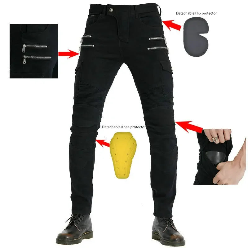 Motorcycle Riding Jeans Pants Men's Workwear Multi-Pocket Motocross Pants Outdoor Fall Protection Moto Trousers CE Protective