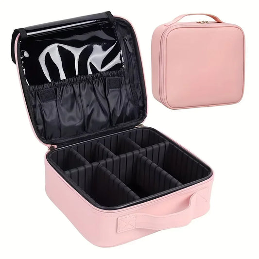 Makeup Train Case Makeup Bag Cosmetic Case With Adjustable Dividers For Cosmetics Makeup Brushes Pink Travel Makeup Case