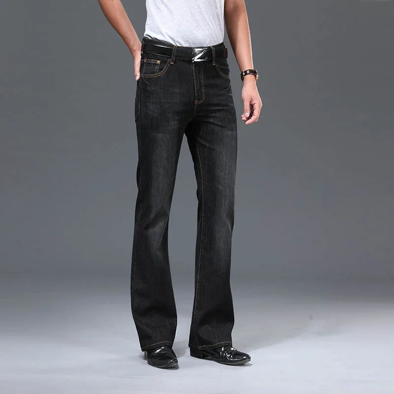Denim Flared Jeans Men  Boot Cut Denim Pants Comfortable Slightly Slim Classic Loose Casual Blue Black Trousers For Male Bootcut