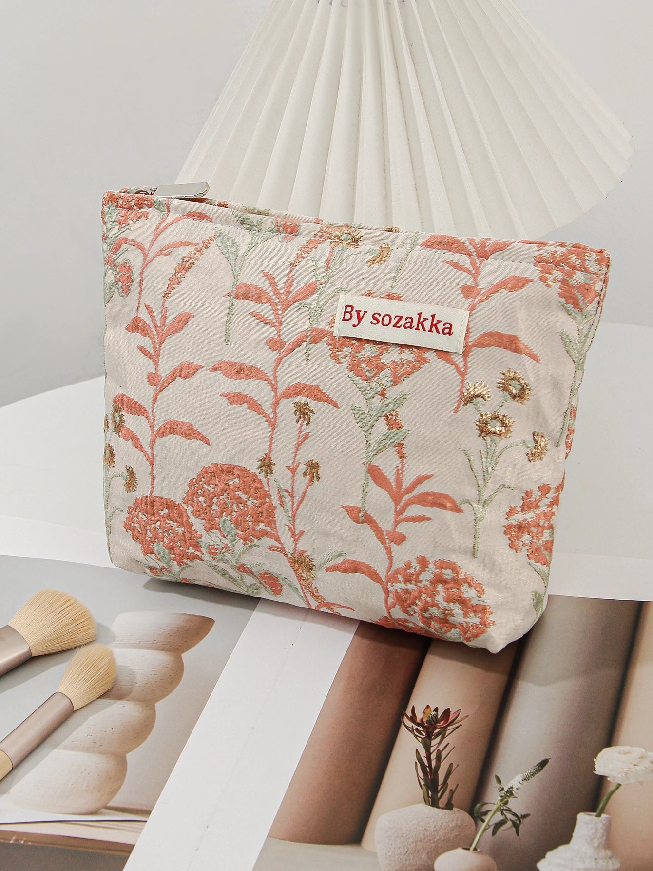 1pc/set jacquard makeup bag, cute floral makeup  bag, holiday gift clutch makeup bag, makeup storage bag