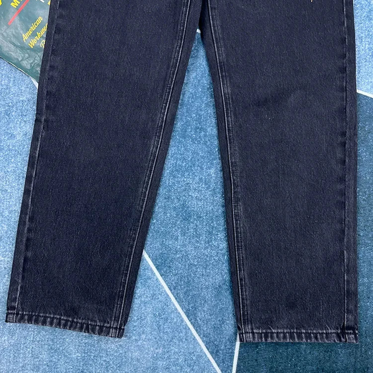 90% Cotton Black Jeans for Men Straight-leg Denim Pants Japanese Washed Retro Loose-fit Spring and Fall Trendy Minimalist Style