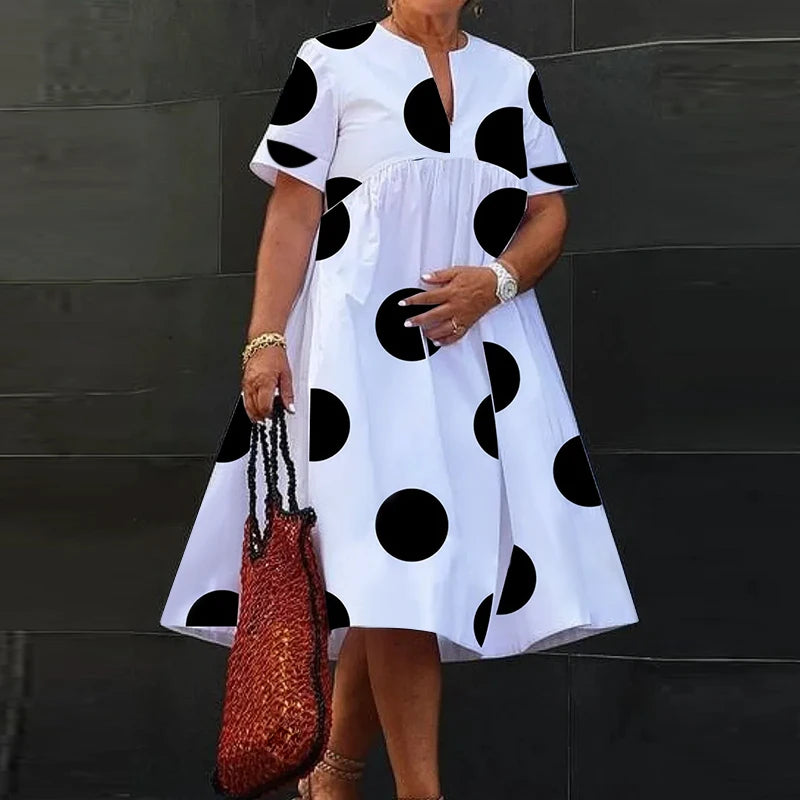VONDA Plus Size 5XL Women Dress 2025 Summer Bohemian Polka Dot Maxi Long Dress V Neck Party Sundress Vestido Beach Robe Elegant
