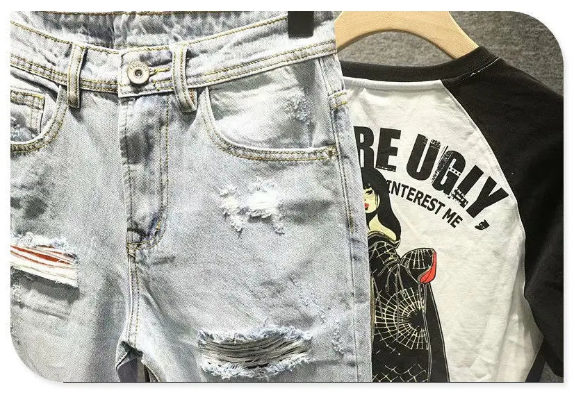 Ripped Jeans for Men 2022 Vintage Clothes Patch Hole Beggar Pants Jean Baggy Light Color 90s Streetwear Vintage Trousers