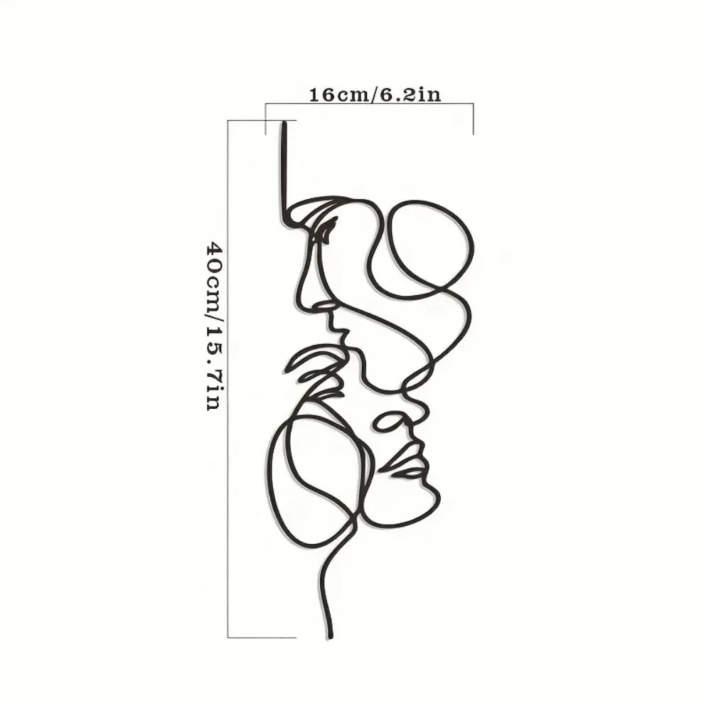 Nouvelle décoration murale minimaliste en métal – Décoration murale en forme de ligne faciale, sculpture abstraite en fer noir pour une décoration suspendue moderne