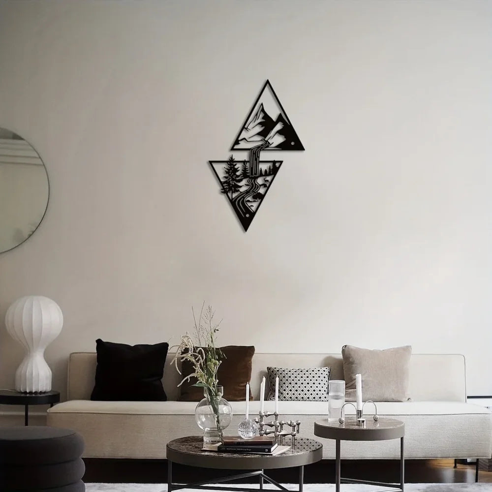 Stunning Mountain Wall Art - Mountain Waterfall Metal Wall Ornaments for Home Decor. Modern Art Wall Ornaments