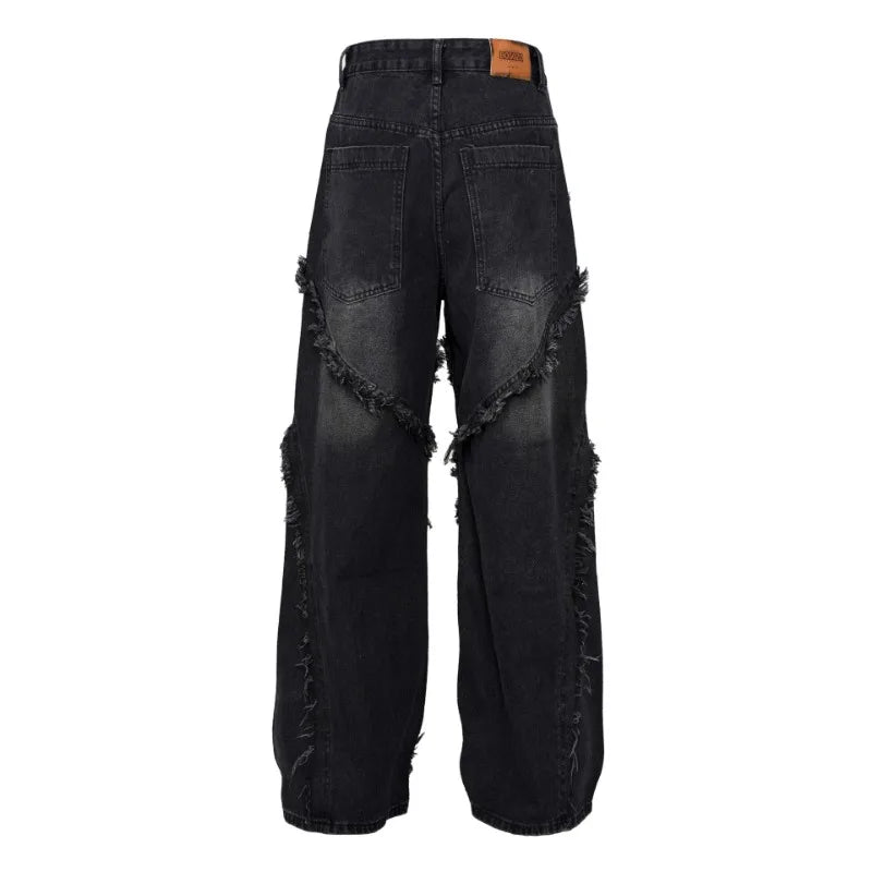 Raw Edges Black Jeans Men Clothing Fashion Street Harajuku Hip Hop Vintage Jeans for Men Casual Versatile Pants Baggy Jeans