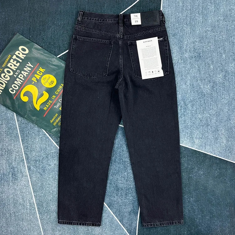90% Cotton Black Jeans for Men Straight-leg Denim Pants Japanese Washed Retro Loose-fit Spring and Fall Trendy Minimalist Style