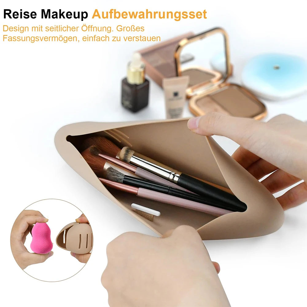 Travel Makeup Brush Bag Set Silicone Storage Bag With AntiFall Closure Daily Makeup Bag Makeup Sponge Box Waterproof Makeup Tool