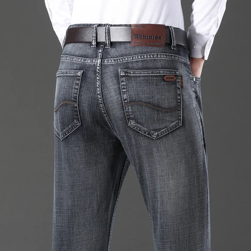 Denim Grey Jeans For Men's High Quality Trendy 2024 New Arrival Casual Versatile Elastic Korea Slim Straight Denim Pants Male