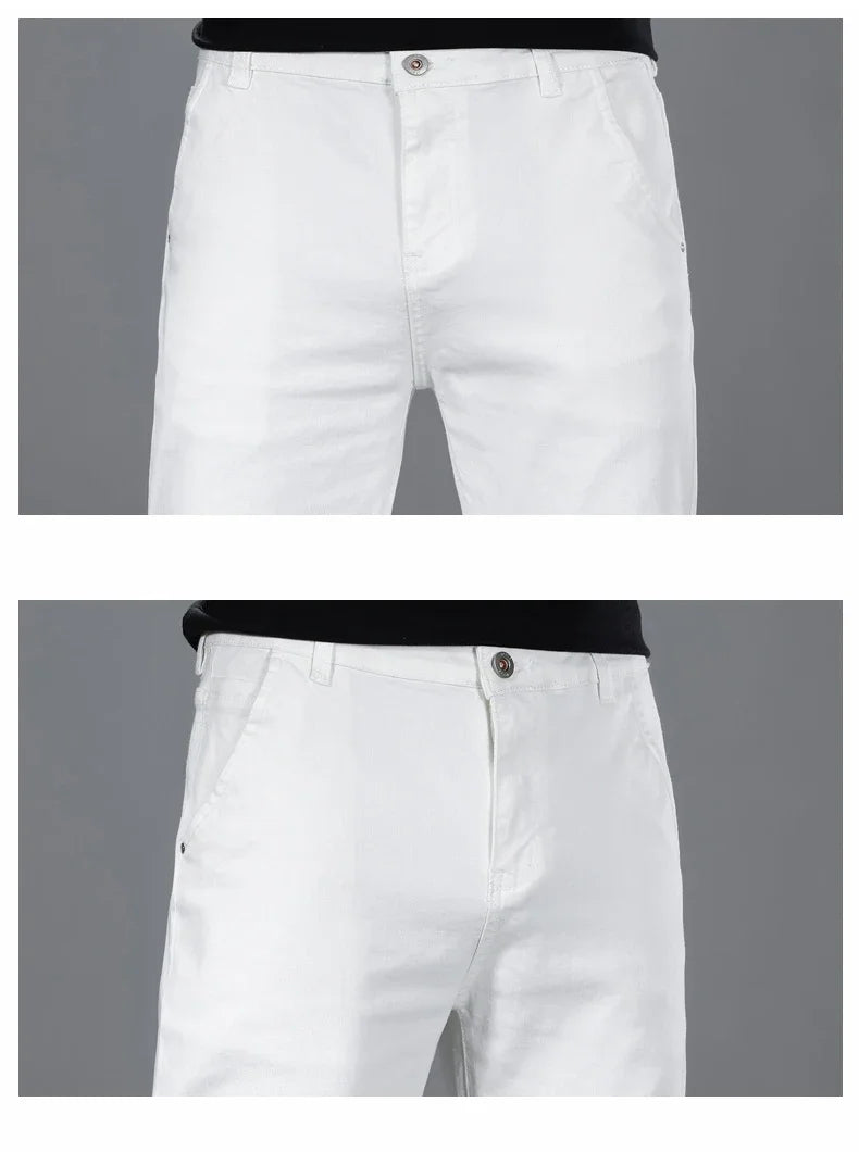 New Men's Fashion Classic Style Versatile Slim Jeans White Stretch Straight Soft Casual Denim Trousers Brand Clothing Male