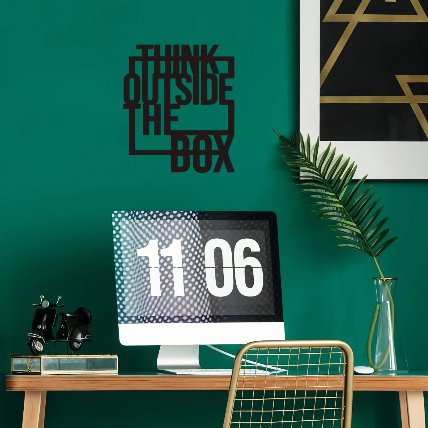 Décoration murale en métal « Think Out The Box », décoration murale motivante, décoration de bureau, décoration murale en métal noir, décoration intérieure, autocollant mural