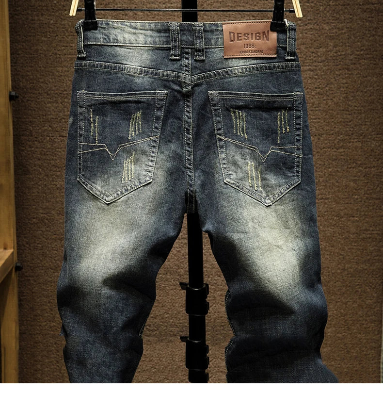 Jeans Mens Denim Pants Slim Fit Retro Stretch 2024 Spring and Autumn Trousers for Man Streetwear Moto Biker Jeans High Quality