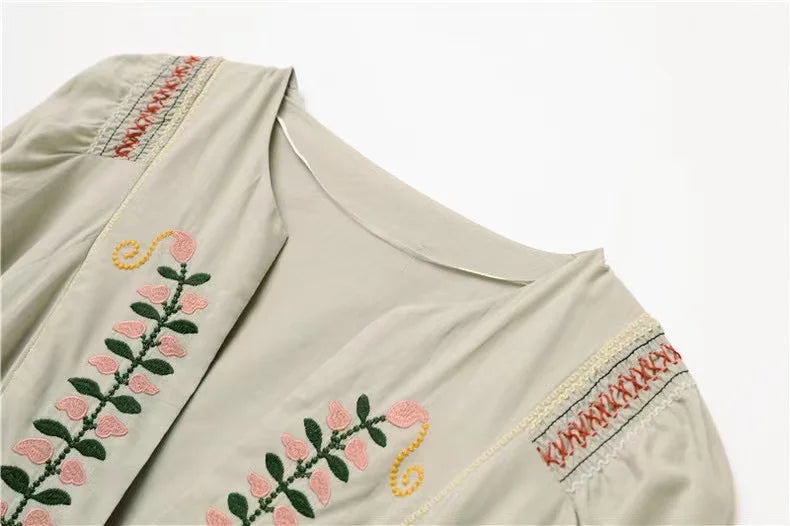 RARF 2024 Nouveau positionnement industrie lourde broderie artisanat col en V robe longue style bohème vacances