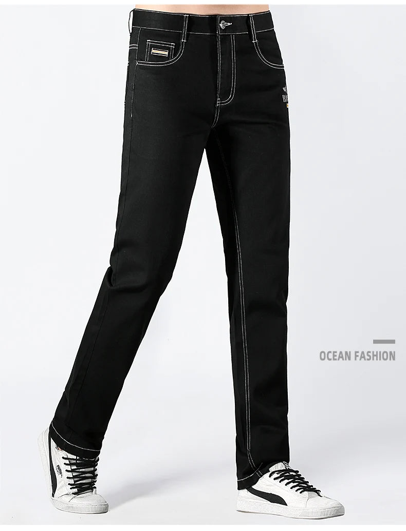 2024 New Summer Mens Black Jeans  Bruce&Shark Best Jeans for Men Loose Fit Cowboy Pants Casual Stretch Cotton  Straight Leg