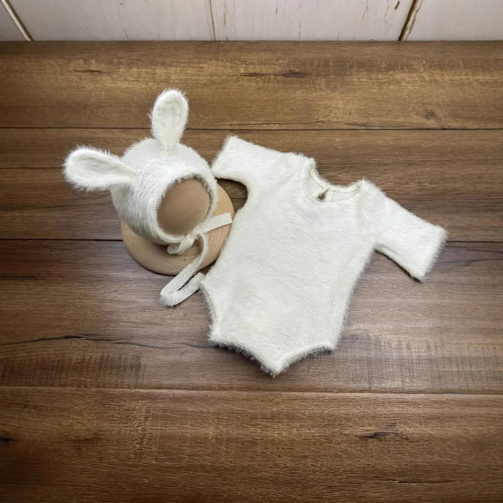 Newborn Day Photography Clothing Baby Cute Bunny Photography Clothing Set Baby Handmade Knitwear Growth Souvenir