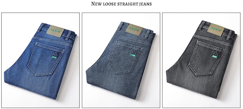 Men's Ultra-thin Stretch Casual Jeans New for Summer Business Fashion Straight Baggy Denim Trousers Blue Classic Style Male