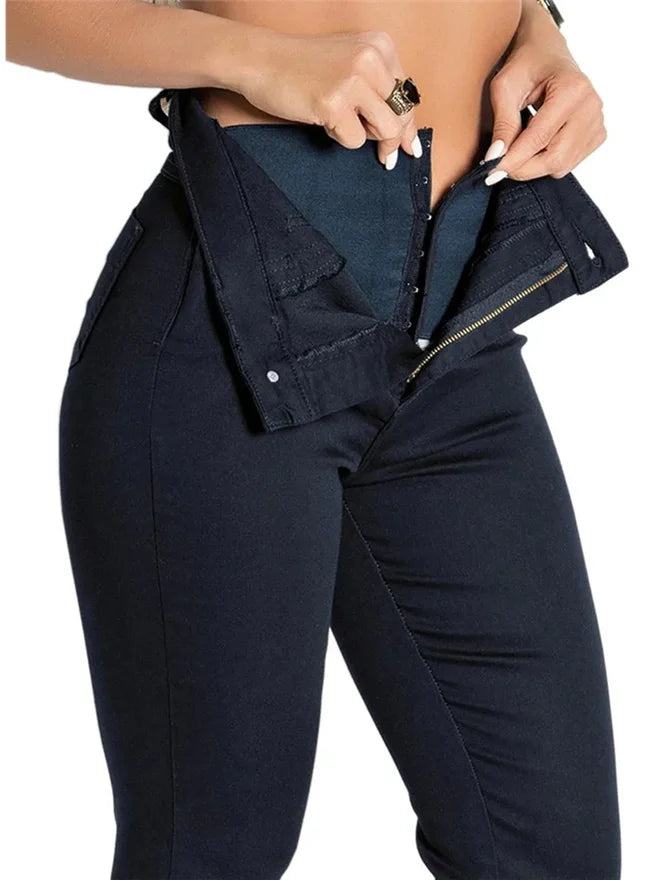 Jeans For Women Mom Jeans Blue Gray Black Woman High Elastic 36 38 40 Stretch Jeans Female Washed Denim Skinny Pencil Pants