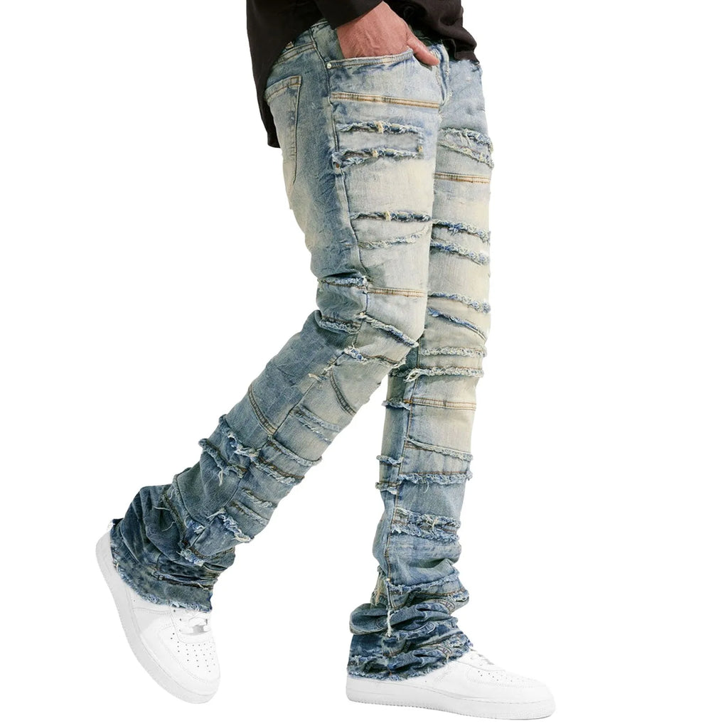 Jeans pour hommes, coupe skinny extensible, déchirés, coupe slim, pantalon en denim avec patchs, coupe slim, streetwear
