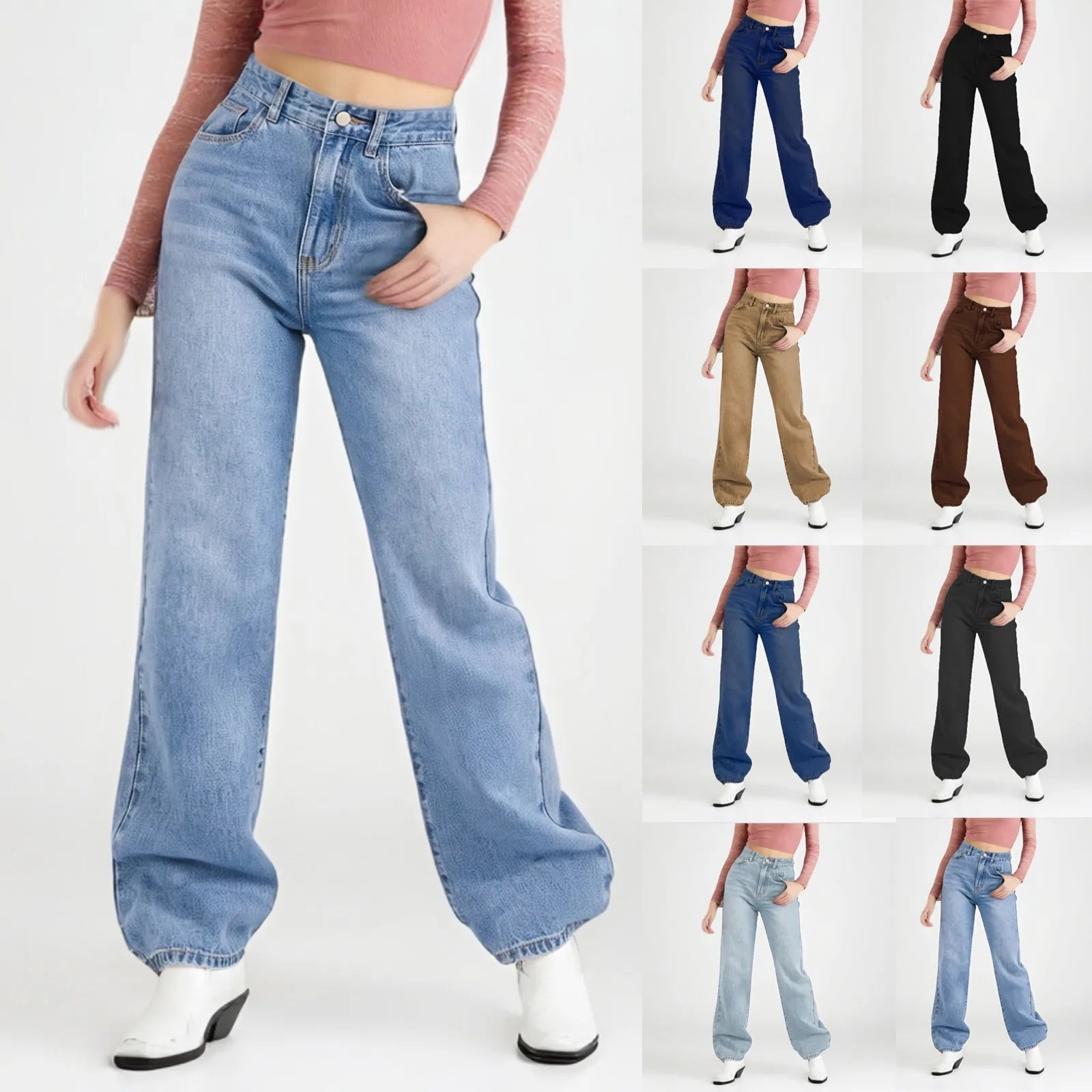 Women's High Waist Washed Women's Jeans Fashionable Versatile Straight Leg Pants Jeans Women Jean Pants Women Jeans Women 2025